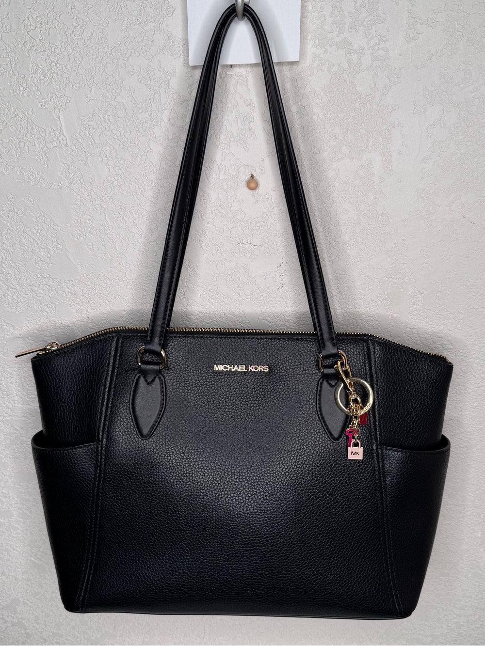 Michael Kors Black Pebbled Leather Tote with Gold Hardware - Picture 2 of 14